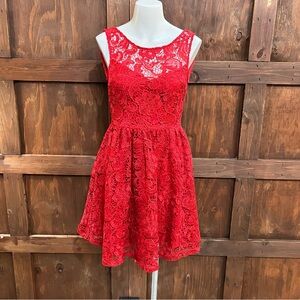 Chic Scarlet Lace Mini Dress